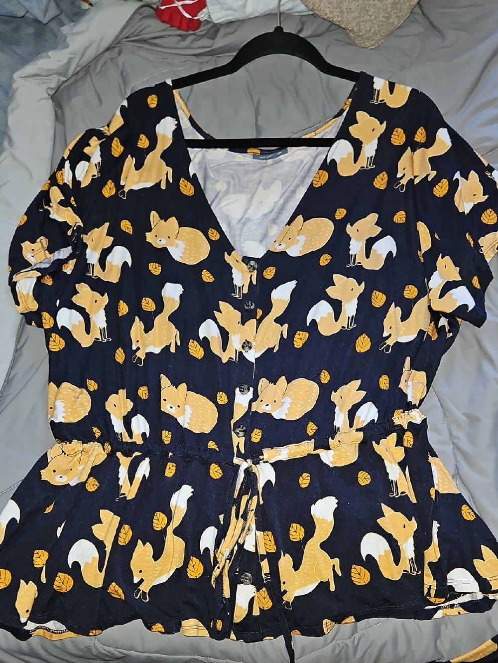Women's Navy Fox-Print 2pc set, comes with peplum top and a-line skirt